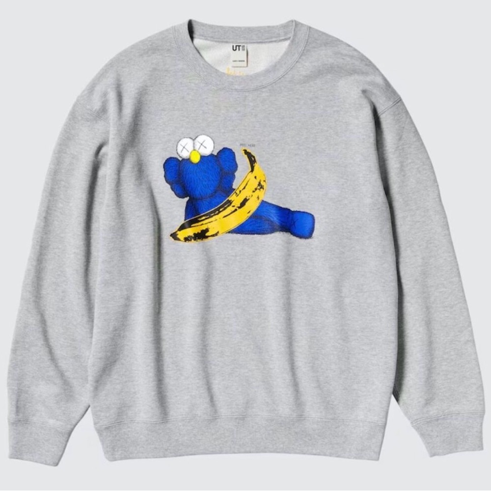 UNIQLO UT x KAWS + WARHOL Collection Sweatshirt GRAY Sz L Unisex Iconic Banana